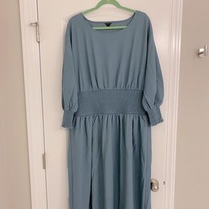Ann Taylor blue Smocked Waist Flare Midi Dress